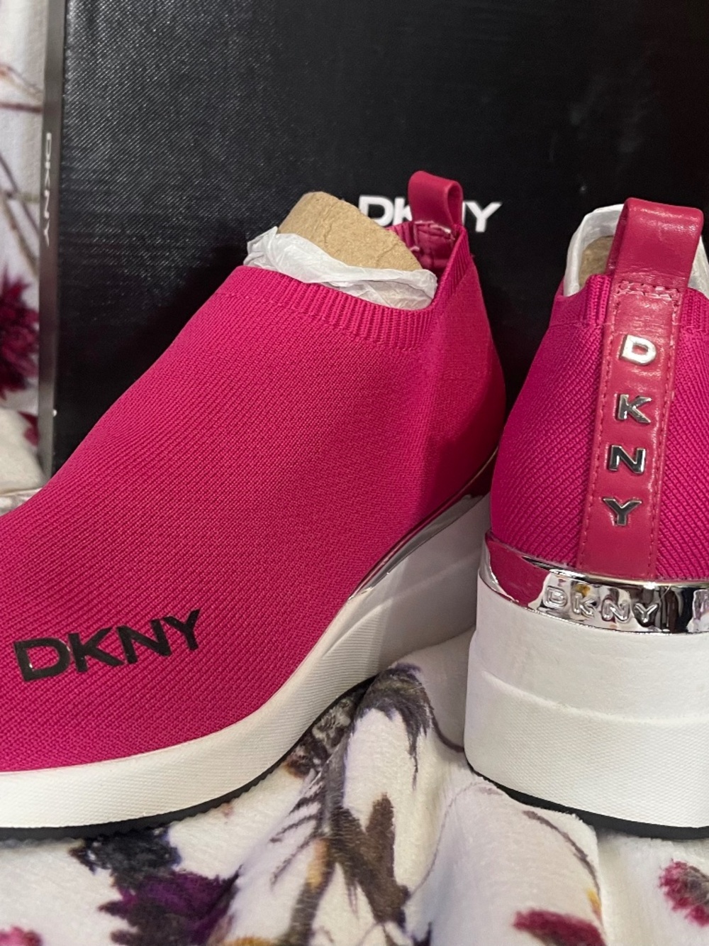 DKNY Slip on wedge sneaker in bright pink